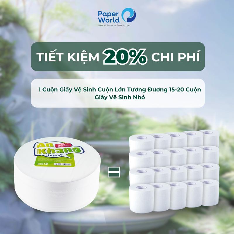 [Combo 10 cuộn] Giấy vệ sinh cuộn lớn 500gr tiết kiệm cho gia đình và toà nhà | AN KHANG AKC500 Thân thiện với môi trường Toilet - Thế Giới Giấy 3