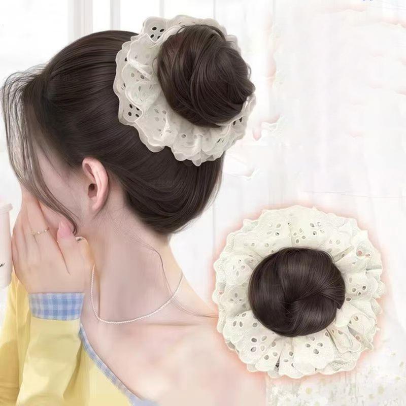 Tóc Giả Đầu Bi Hoa Ren, Dành Cho Nữ, Tóc Giả Mô Phỏng, Tóc Đuôi Ngựa Giả, Tăng độ phồng tóc, Dụng Cụ Hữu Ích