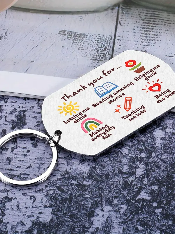 Letter & Cartoon Pattern Keychain, Stainless Steel Keychain for Women & Men, Summer 2024 Trendy All-match & Exquisite Keychain for Teacher Appreciation Gift, Back to School Supplies 2