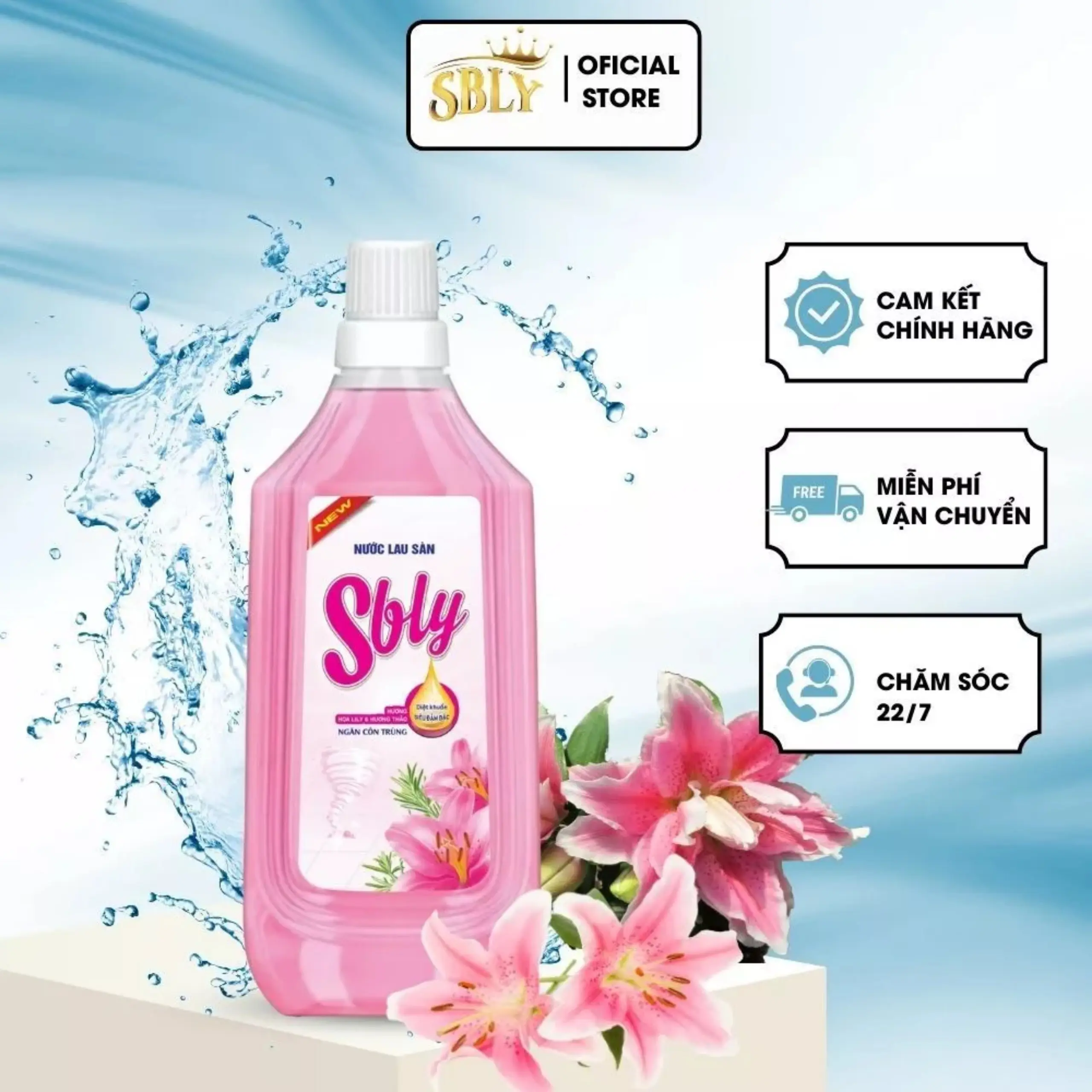 Nước lau sàn SBLY hương hoa ly ngọt ngào cho sàn nhà sạch và sáng bóng chai 1L Làm Sạch