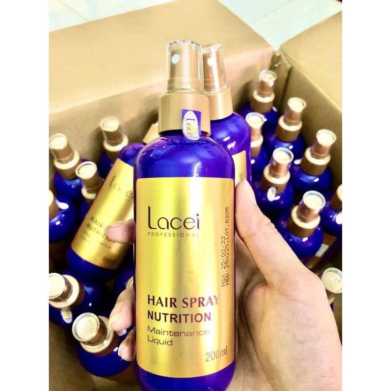 XỊT DƯỠNG TÓC LACEI TÍM MÙI THƠM LÂU DÀNH CHO TÓC KHÔ XƠ 200ML chai xịt tóc màu tím kích