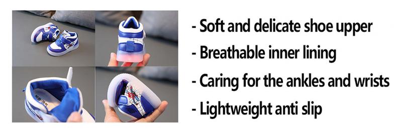 Product Introduction of SUGE kids shoes for boys spiderman black basketball LED shoes for kids student gift 3