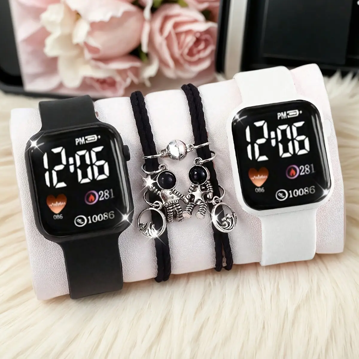 Bộ Đồng Hồ Cặp Đôi, 2 / 4 Cái, Đồng Hồ Điện Tử, Dây Đeo Silicon, Màu Đen Và Trắng, Thích Hợp Làm Quà Tặng Ngày Lễ Tình Nhân, Quà Giáng Sinh, Quà Lễ Ramadan, Thích Hợp Cho Các Cặp Đôi, Tình Yêu