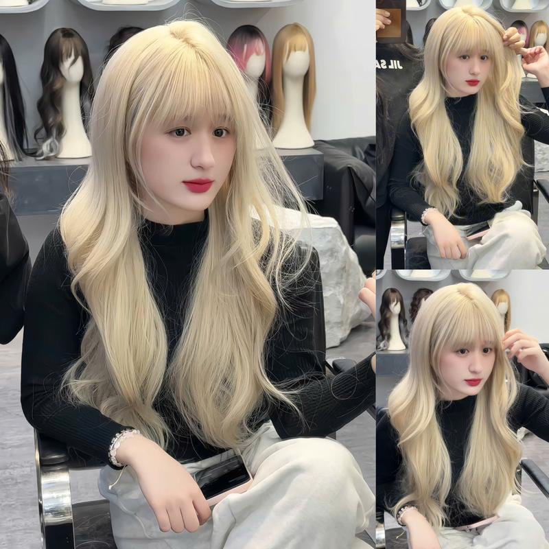 DJ15 tóc giả nguyên đầu xoăn lơi 60cm bạch kim