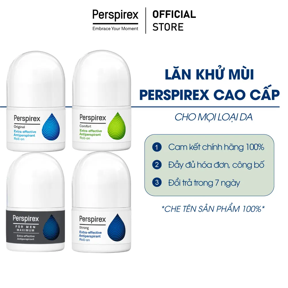 Lăn Nách Khử Mùi Perspirex Cho Mọi Loại Da Từ Nhẹ Tới Nặng (5ml/ 20ml) - Dùng Cho Cả Nam Và Nữ - Nhanh Khô, Không Ố Vàng Áo, Không Thâm Nách