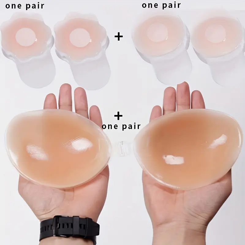 3 Pairs Sticky Bra Push Up Adhesive Invisible Silicone Bra Reusable Backless Strapless Bra with Nipple Covers