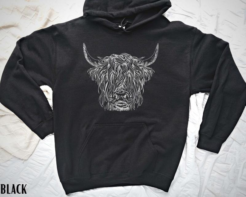 Highland Cow Hoodie, Country Hoodie, Western Sweatshirt, Highland Cow Shirt, Highland Cow Sweatshirt, Western Clothes, Farm Hoodie, Cows Casual Cotton Menswear Fabric Fashion Medium Smooth Sweaters Tops Tee 1