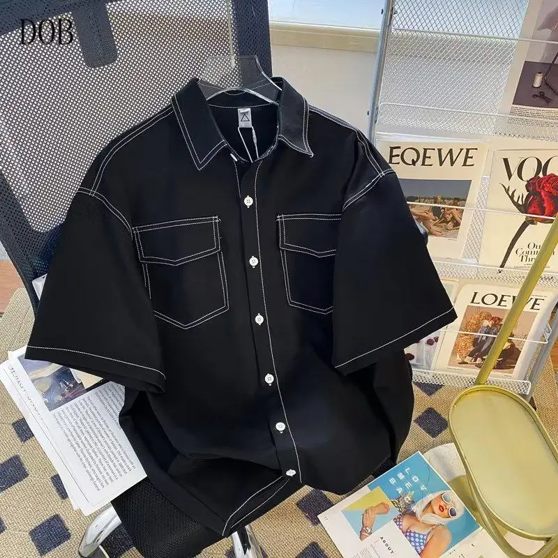 New Men'S Shirt 2024 Half Sleeve Trendy Style Elegant High Quality Solid Color Fashion Shirt Top
