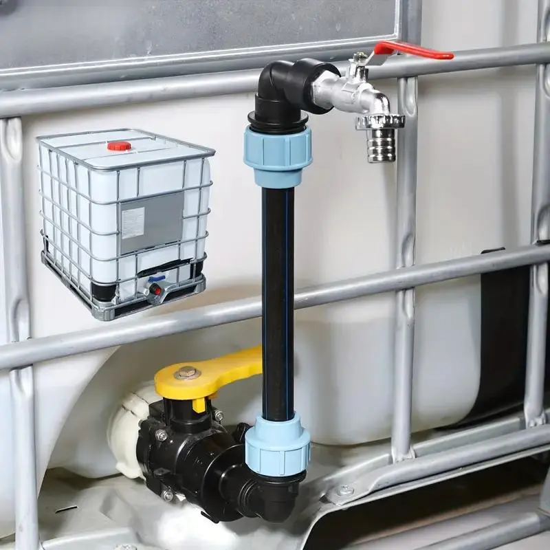 IBC Tote Barrel Height Increase Kit, Includes PE Pipe Fittings, Elbow Connector, Faucet Adapter & Thread Sealant for Water Storage Containers, Gardens, Construction Sites & Farms