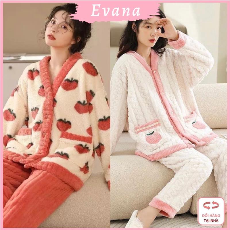 [SIZE M.L.XL] Set Bộ Đồ Nữ Ủ Kem, Bộ Lông Đào EVANA, Bộ Ngủ Nữ Dài Tay Quần Dài Chất Lông Women Nho Voi Hồng BL09/10 Áo Quần Ngủ