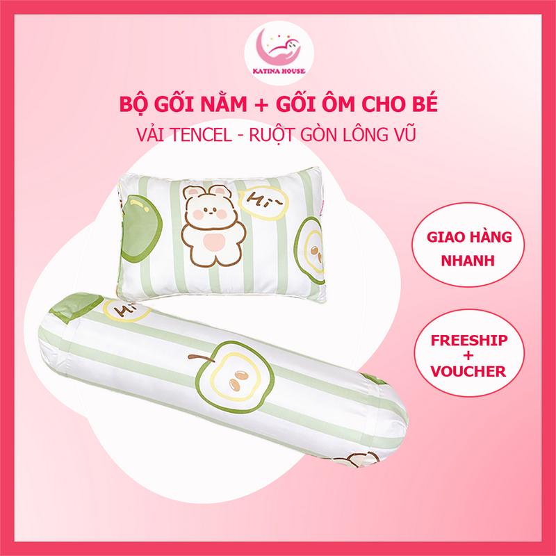 Bộ gối nằm gối ôm cho bé Katina House, gòn lông vũ nhân tạo vải tencel mềm thoáng mát 0