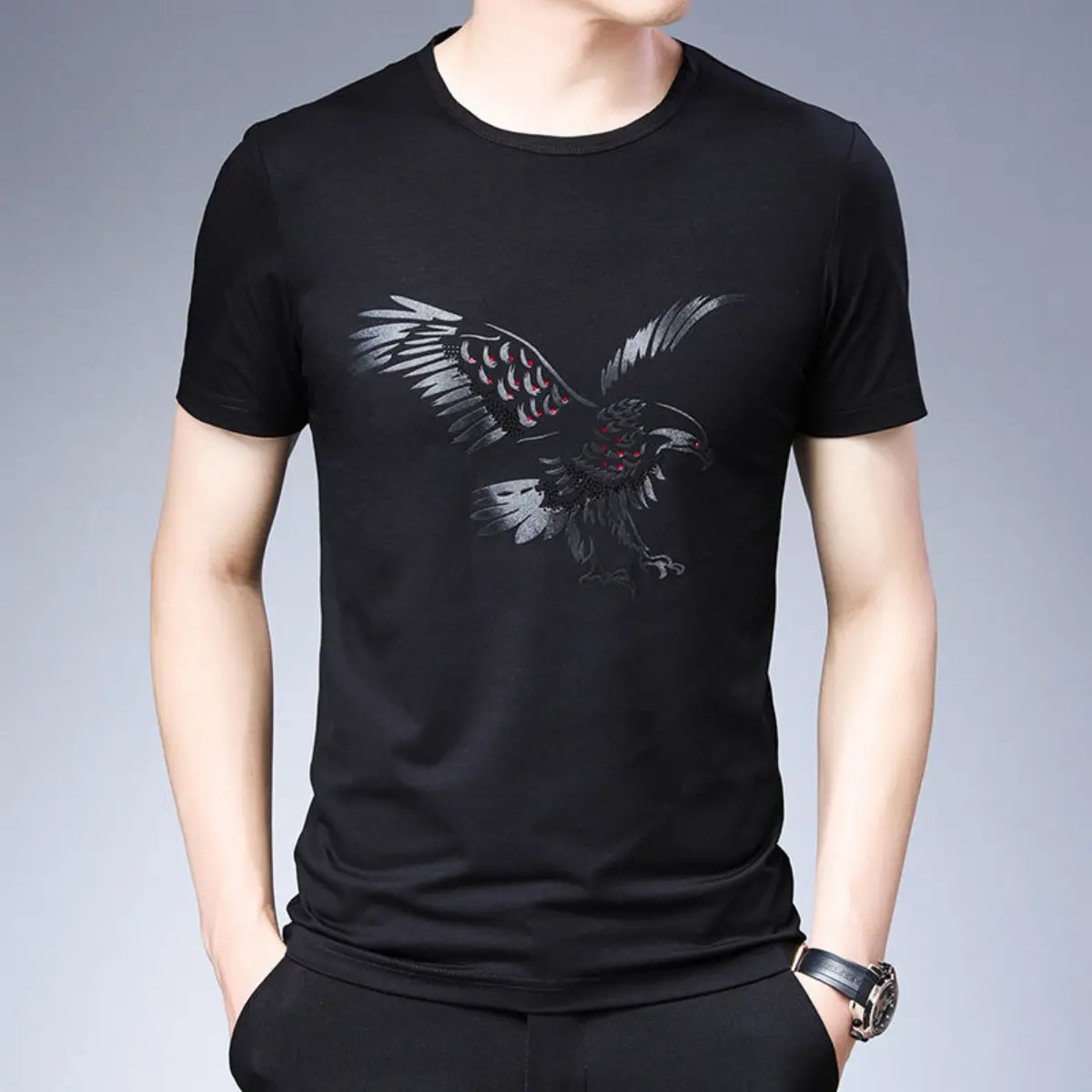 Short-sleeve Summer Round Neck Thin Top for Men. marceline  red  flannel