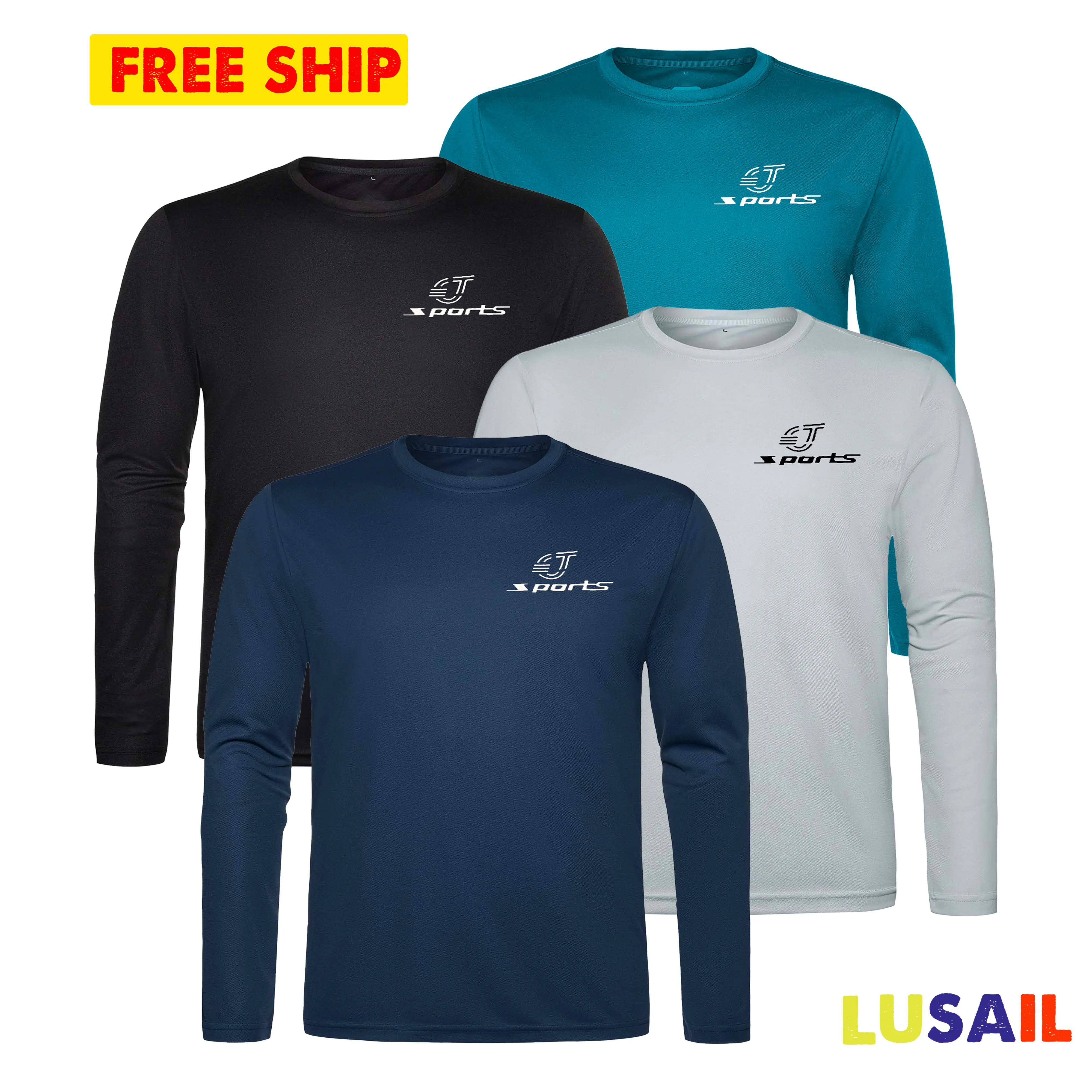 Combo 4 áo thun nam dài tay chất vải trơn bền đẹp thoáng khí có in Logo Sport thể thao