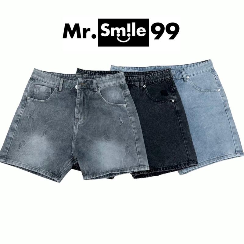 Quần Short Jean Unisex Trơn Form Trên Gối Mr.Smile 99 Shop QN034 Nam Menswear