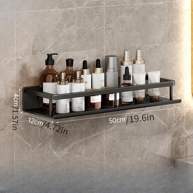 Wall Mounted Bathroom Storage Rack, 1 Count Metal Bathroom Toiletries Storage Shelf, Bathroom Drain Storage Rack with Rod, Bathroom Organiser, Household Towel Holder 7