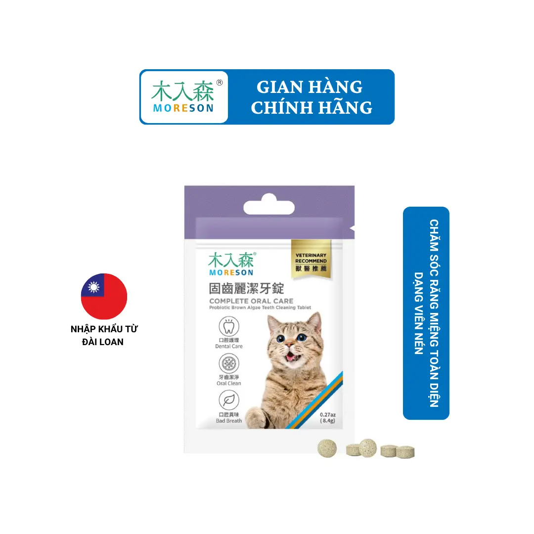 MORESON Viên Chăm Sóc Răng Miệng Cho Mèo (30 viên) | Tảo bẹ nâu, Enzym từ dứa giúp làm mềm cao răng giảm hôi miệng.