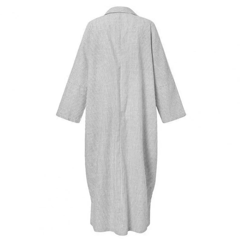 Product Introduction of New Elegant Striped Cardigan Loose Dress Womens Lapel Long Sleeve Long Shirt Dress Ladies Stripe Print Button Up Cardigan Dress 9
