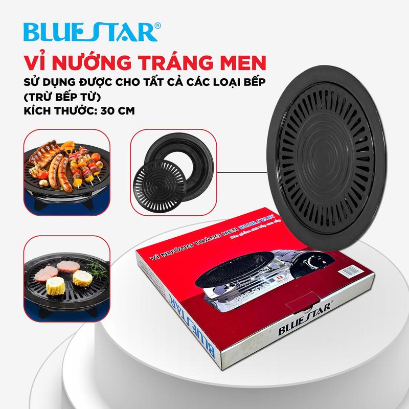 VỈ NƯỚNG TRÁNG MEN CHỐNG DÍNH BLUESTAR, CÓ HỘP. SỬ DỤNG ĐƯỢC TRÊN BẾP GAS, BẾP ĐIỆN HỒNG NGOẠI, BẾP CỒN...