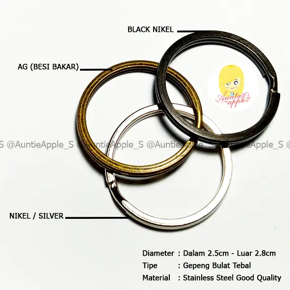 (3 WARNA) RING GANTUNGAN KUNCI DIAMETER 25MM/RING GEPENG BULAT TEBAL STAINLESS STEEL