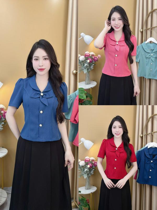 Áo sơ mi PEPLUM mã A40 Nơ 3 lá siêu xinh áo peplum peplum xu huong Nữ Top Voan