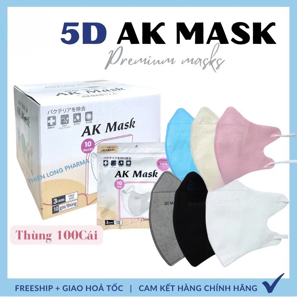 Thùng 100 Cái] Khẩu trang 5D AK Mask 3 lớp kháng khuẩn kiểu dáng thời trang hàng chính hãng