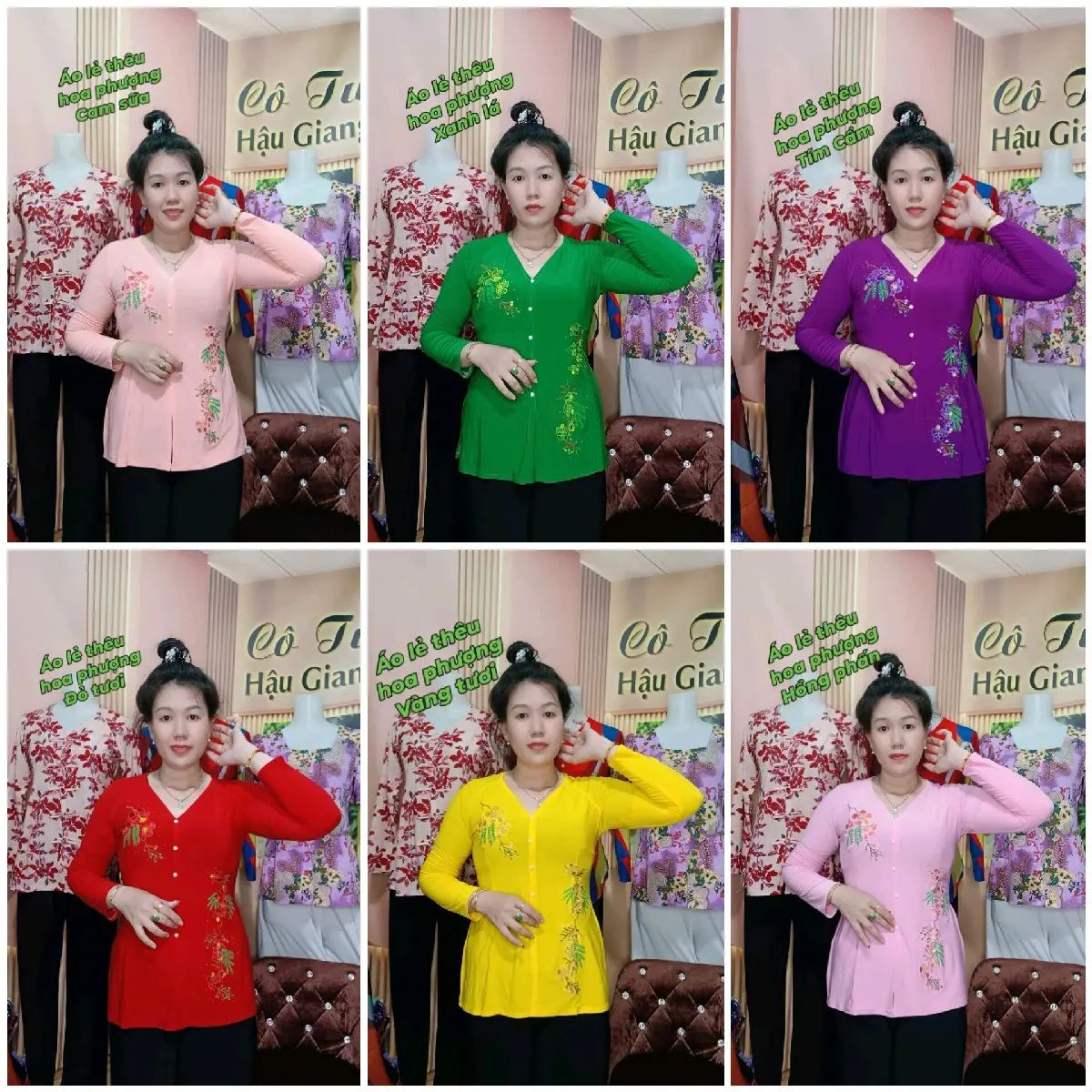 ÁO BÀ BA THUN MẪU THIÊU HOA PHƯỢNG (ÁO LẺ KO KÈM QUẦN) Kem Nữ