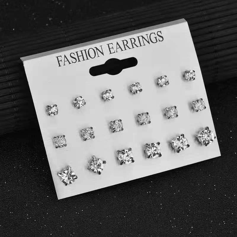 Product Introduction of Bộ Bông Tai Đinh tán Thời Trang, 9 Đôi, Kết Hợp Đơn Giản, Bông Tai Họa Tiết Hình Vuông, Dành Cho Nữ, Bông Tai Mới 17