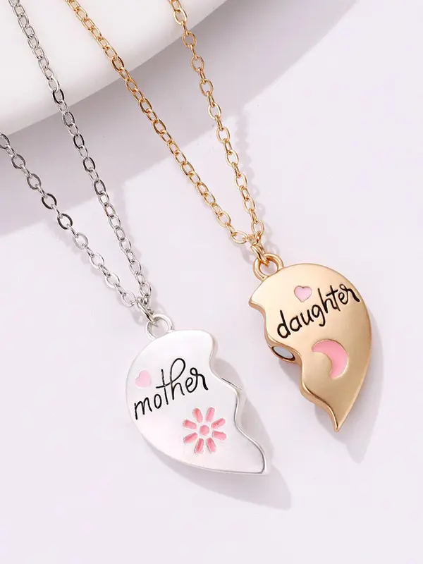 Mother & Daughter Themed Heart Pendant Necklace, Fashion Jewelry for Party, Daily Clothing Decor, Trendy All-match & Exquisite Jewelry for Birthday Gift 5