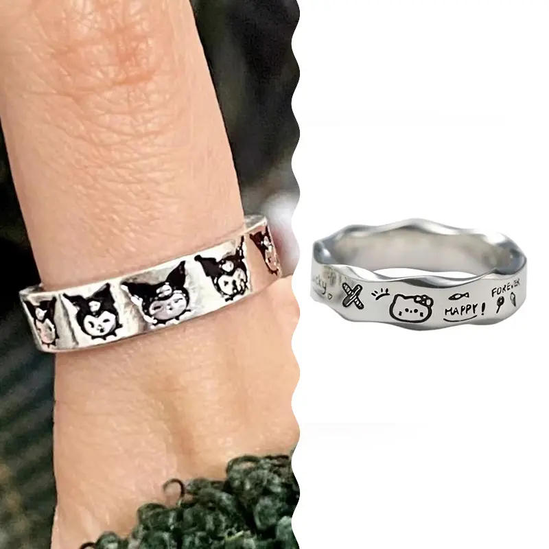 Cute Pochacco Hello Kitty Finger Ring Anime Kawaii Sanrio Cartoon Couple Ring Hand  Accessories For Girls Christmas Gifts