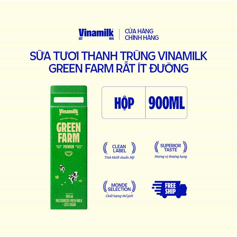 [CHỈ GIAO BÁN KÍNH 8KM] Combo 3 hộp x900ml Sữa tươi thanh trùng Vinamilk Green Farm rất ít đường