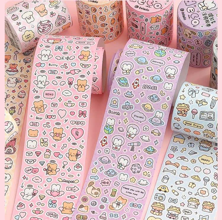Product Introduction of Sticker cute/Cuộn sticker hình dán dễ thương hãng Telado 5m trang trí sổ planner bullet journal Hàn Quốc Tẻn Tẻn 29