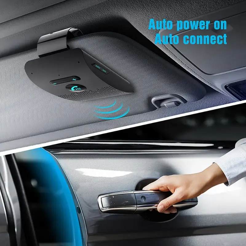 Bluetooth 5.0 Handsfree Car Kit Hifi Speaker 2W Wireless Audio Receiver MP3 Music Player Noise Cancelling Sun Visor Clip 3