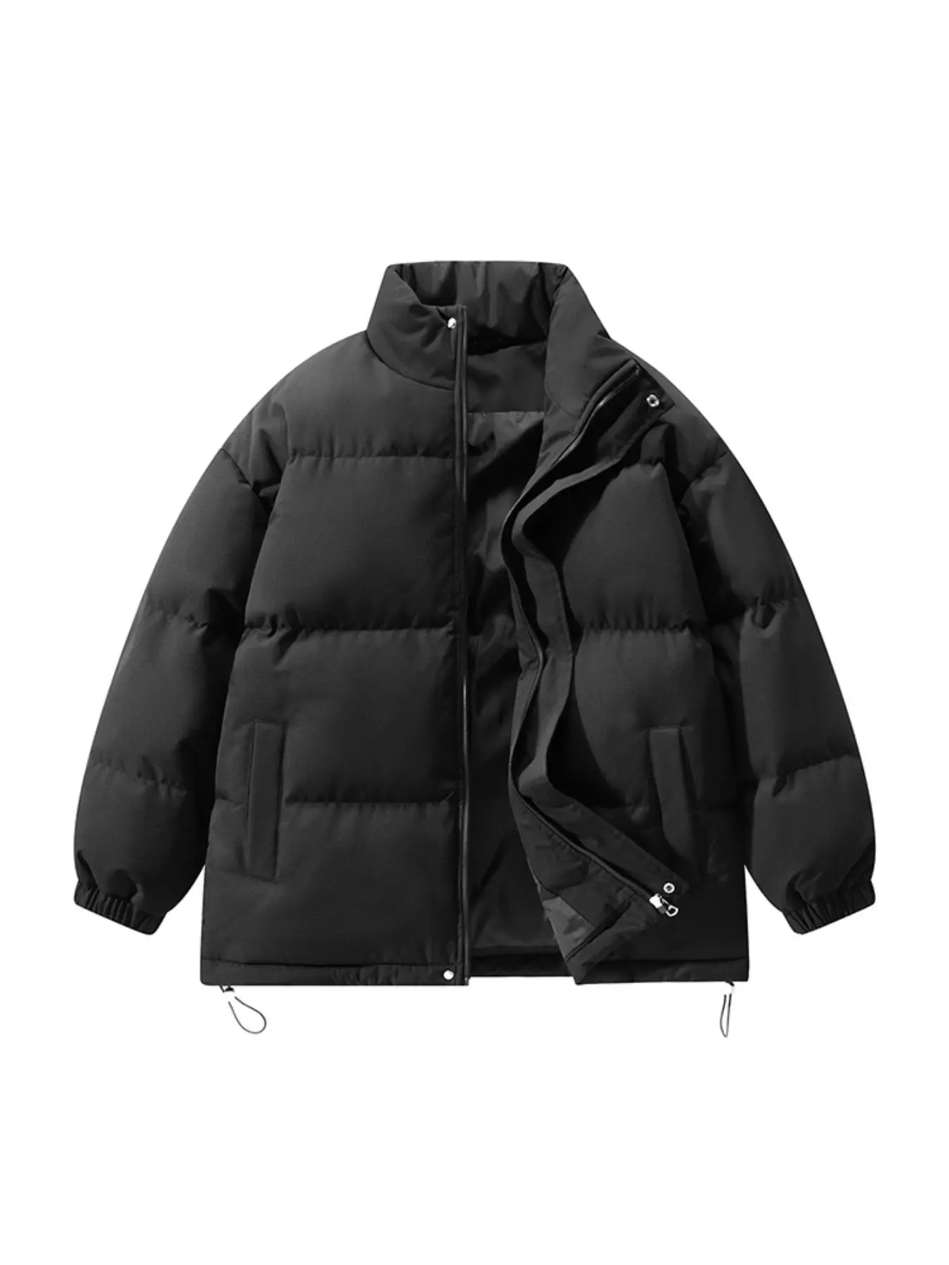 Men's Solid Zip Up Drawstring Hooded Thickened Winter Coat, Regular Fit Casual Long Sleeve Pocket Outerwear for Fall & Winter, Men's Clothes for Daily Wear