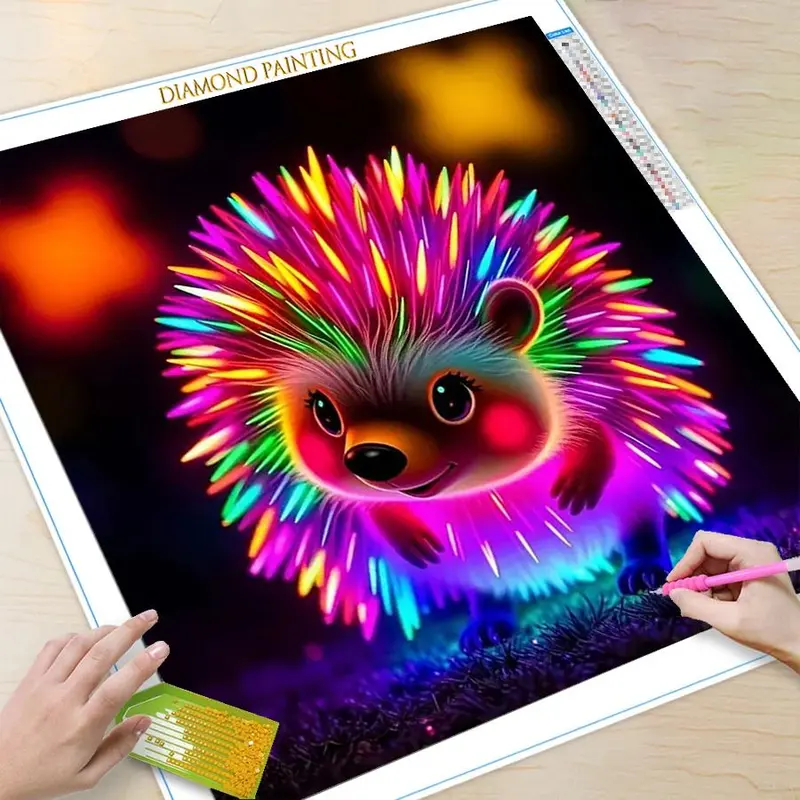 5D DIY Diamond Arts Colorful Painting Kit, 1 Set Glow in The Dark Hedgehog Design Diamond Arts Colorful Painting Kit, DIY Decorative Art Picture for Beginner 2