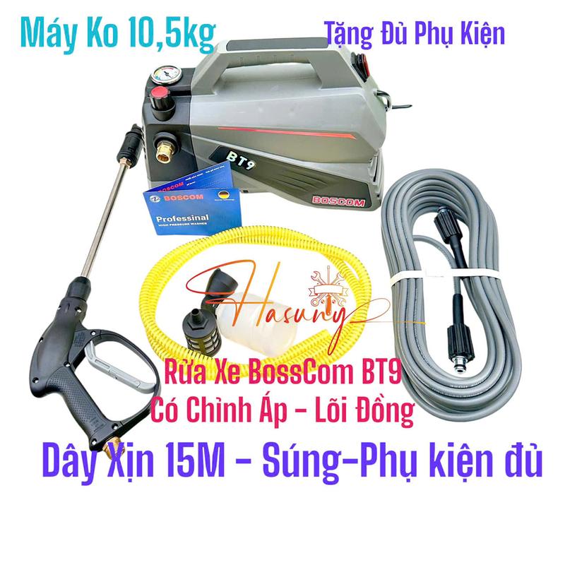  Máy rửa xe Boscom BT 9 có chỉnh áp,lõi đồng Thân máy nặng 10.5kg bảo hành 24 tháng 