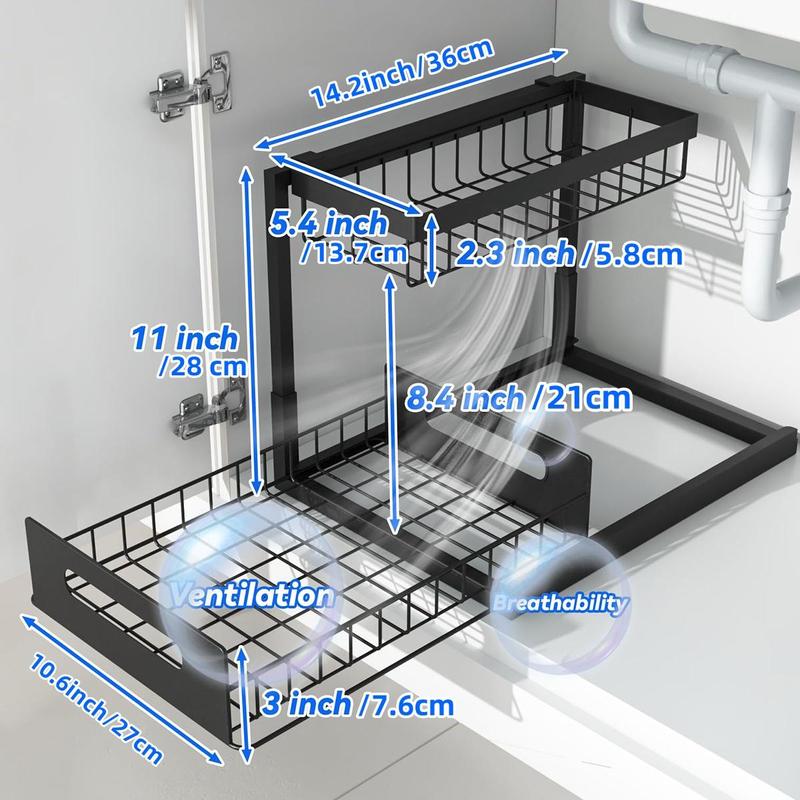 Under Sink Organizer, 2 Tier Slide Out Sink Shelf, Pull Out Cabinet Storage, Bathroom Storage Rack, Kitchen Storage Rack, Home Organizer 1