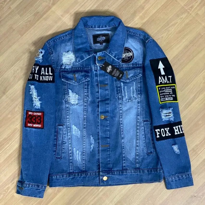 JAKET JEANS PRIA WANITA HIPHOP BLIT FULL BORDIR dewasa kantong motif  distro  denim  cowok  biru