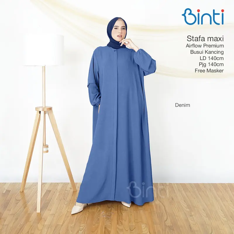 binti gamis jumbo wanita ld 140 stafa maxy dress motif polos busui kancing mat airflow 1