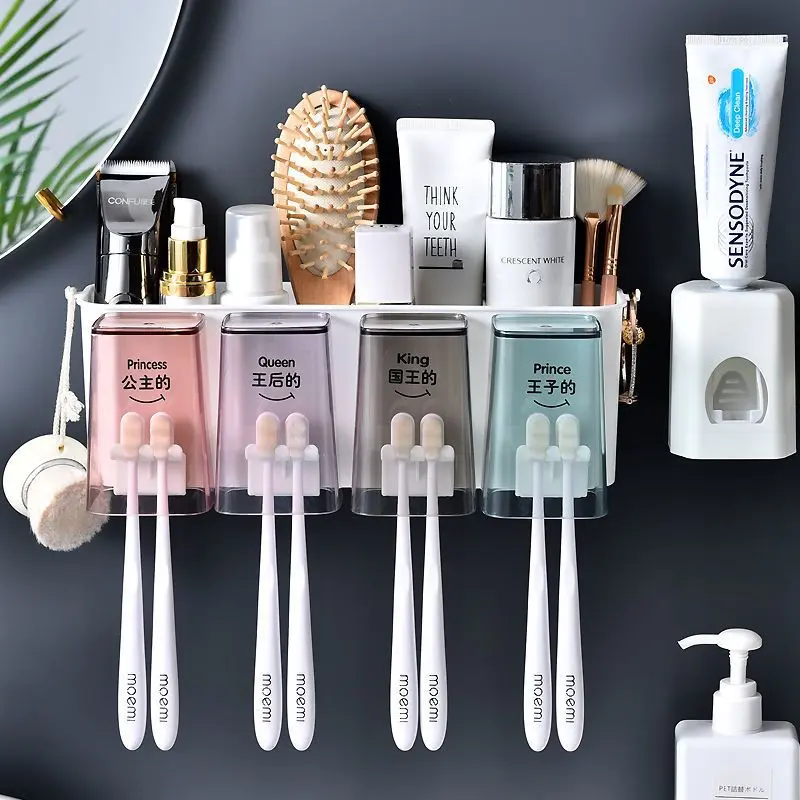 Bộ Giá Để Bàn Chải Đánh Răng, Không Cần Đục Lỗ, Bao Gồm Cốc Súc Miệng, Cốc Kem Đánh Răng, Giá Treo Khăn Tắm Và Giá Để Bàn Chải Đánh Răng, Đồ Gia Dụng 6