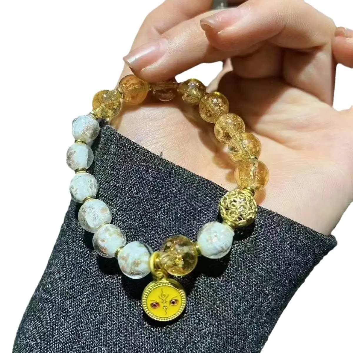 Temple Style Incense Ash Glazed Gold Foil Bracelet Colorful Glazed Gold-Plated Beast Thangka Incense Ash Porcelain Palace Bracelet