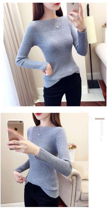Product Introduction of Spring and Autumn Long Sleeve off Shoulder Top Knitted Bottoming Shirt Women's Underwear Slim Fit Slim Fashionable Sweater Fashionable Outerwear 6