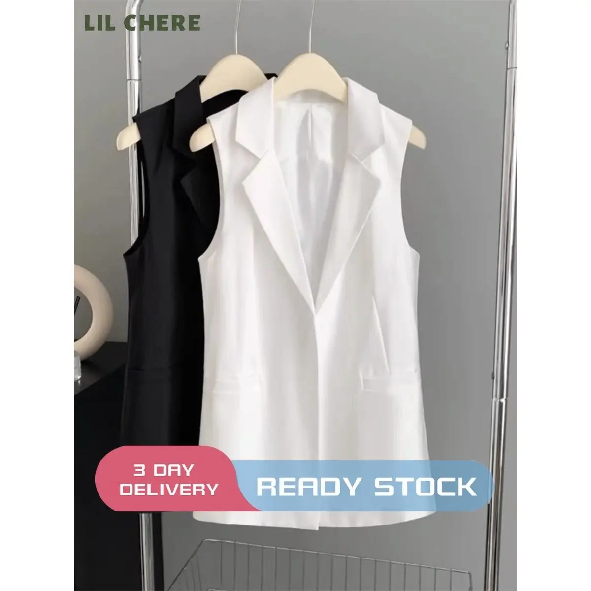 LIL CHERE Plus Size Jackets for Women Office Suit Jacket Sleeveless Vest Coat