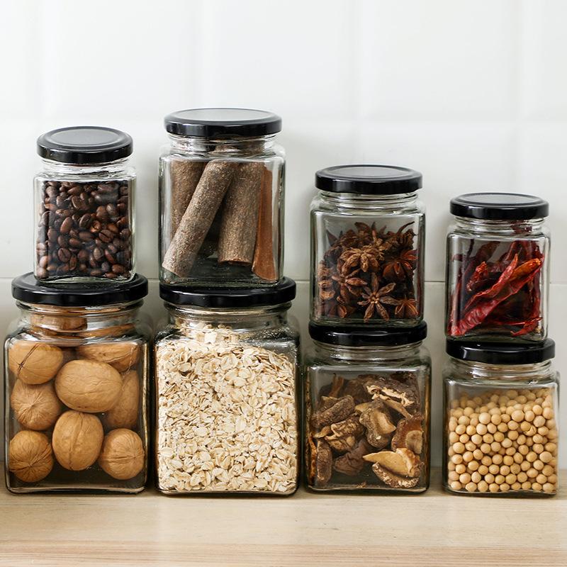 HŨ THỦY TINH ĐỦ SIZE Hũ thủy tinh vuông nắp thiếc đen đầy đủ kích thước phù hợp đựng gia vị , đồ khô Đựng Đồ Ăn Đựng Thực Phẩm Thuỷ Tinh