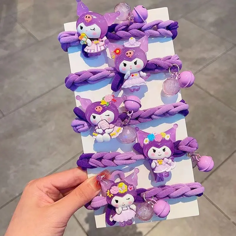 Children's cartoon Kuromi braided hair tie scrunchie. Sweet and does not damage hair. Elastic band for children's high ponytails. Hair accessory for girls.
