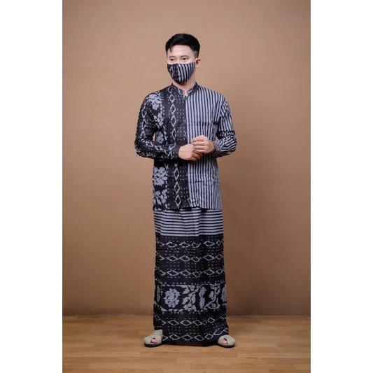 Muslim - Baju Koko Setelan Celana Sarung Pria Dewasa Katun Motif Keren Tangan Panjang