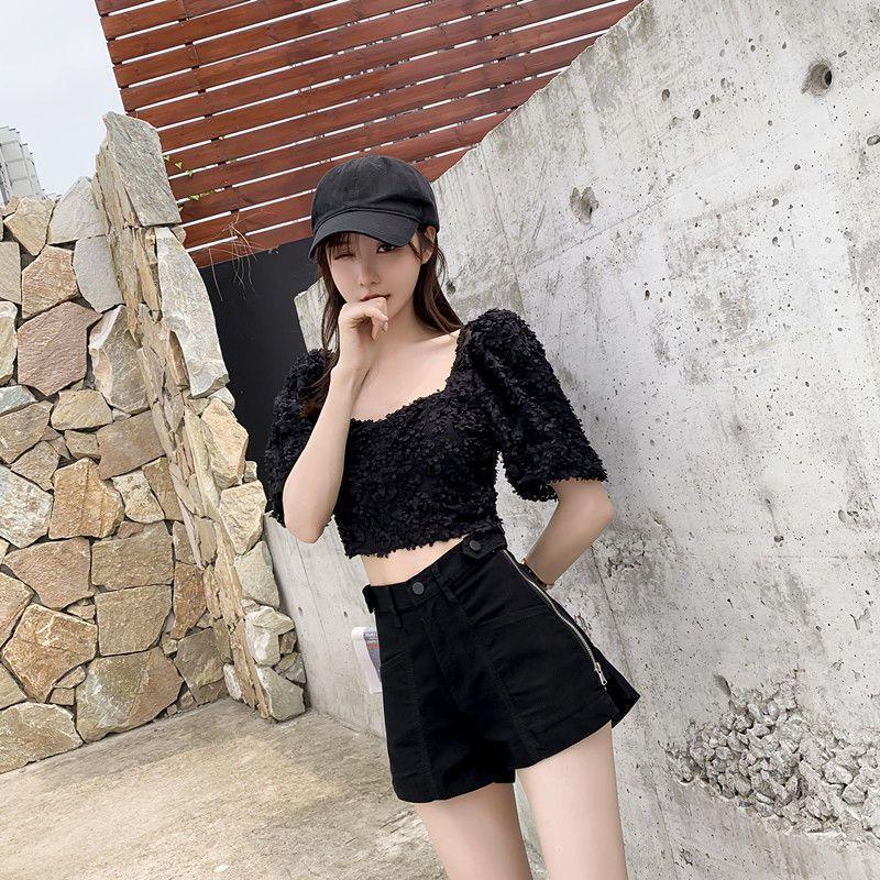 Quần Short Denim Bó Sát Cạp Cao, Quần Short Mùa Hè Nữ, Hàng Mới Về, Phong Cách Hàn Quốc, Chữ A Dáng Rộng Rãi, Ống Rộng, Dễ Phối Đồ Thường Ngày Quần Hot 5