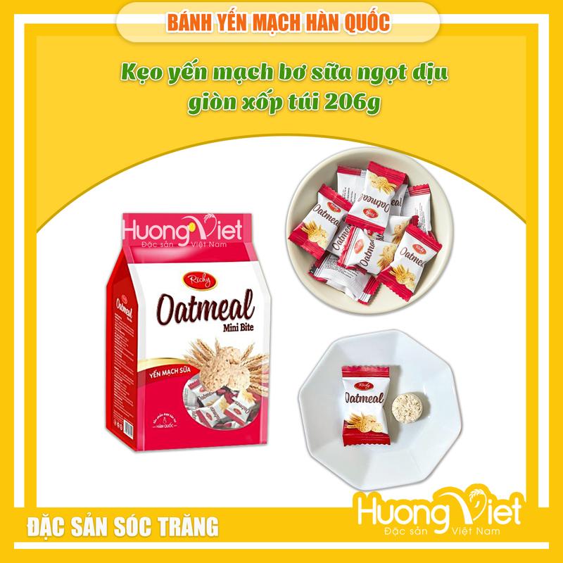 Bánh yến mạch Hàn Quốc Oatmeal Richy, kẹo yến mạch bơ sữa ngọt dịu, giòn xốp túi 250g