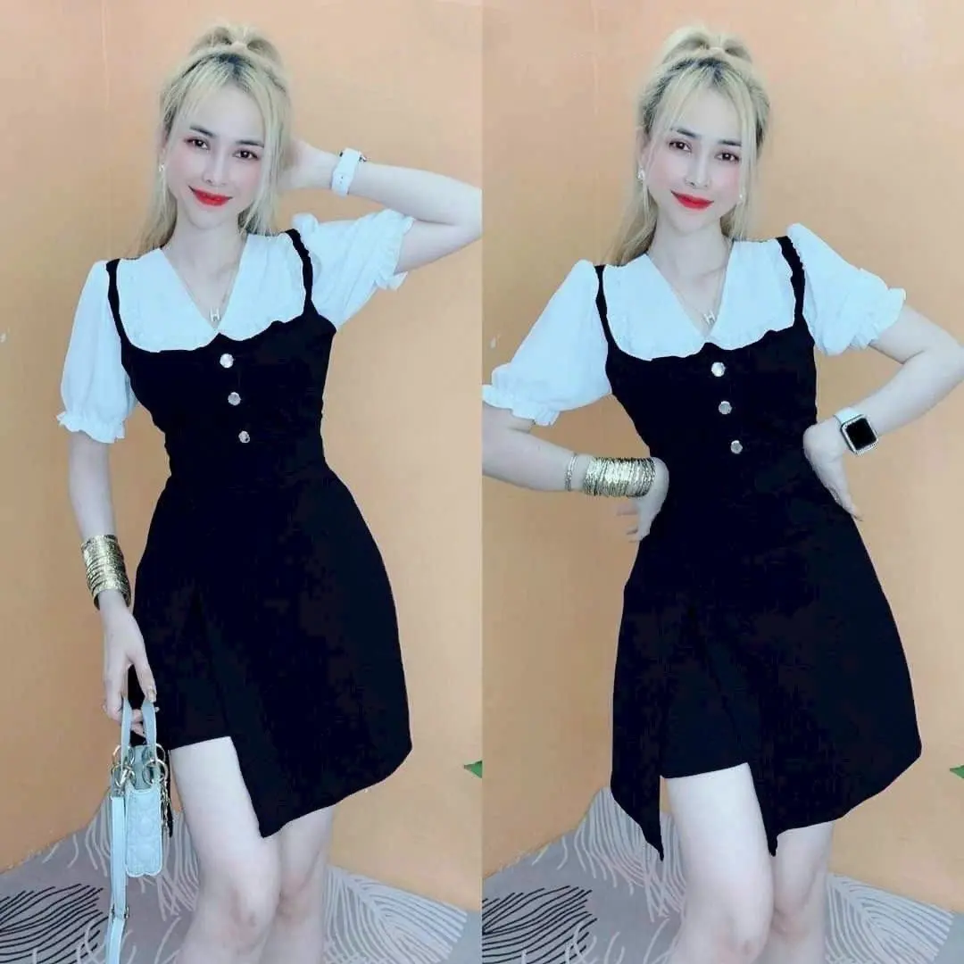 Mã D206: set đồ bộ quần giả váy phối tay phồng cho nữ- Women- Thun