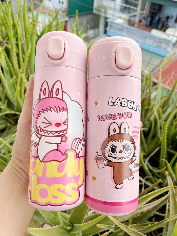 BÌNH GIỮ NHIỆT IN HỌA TIẾT LABUBU DUNG TÍCH 450ML, INOX 304 CUTE DỄ THƯƠNG, CỐC GIỮ NHIỆT HOẠT HÌNH CAO CẤP CHO BÉ YÊU MANG ĐI HỌC, ĐI CHƠI 4