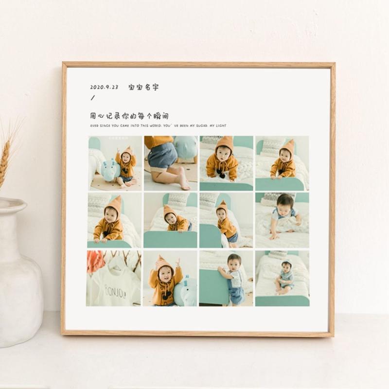 Product Introduction of Khung Ảnh Kỷ Niệm Cho Em Bé, Đồ Trang Trí Album Tăng Trưởng Một Năm Tuổi, 12 Ảnh Tùy Chỉnh, Sắp Xếp Sinh Nhật, Làm Bằng Gỗ Trơn Có Thể Giặt Được Decor Khung Tranh Decor Phòng Treo Tường 9